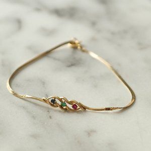 14k Yellow Gold Bracelet with Ruby, Emerald, and Sapphire Stones